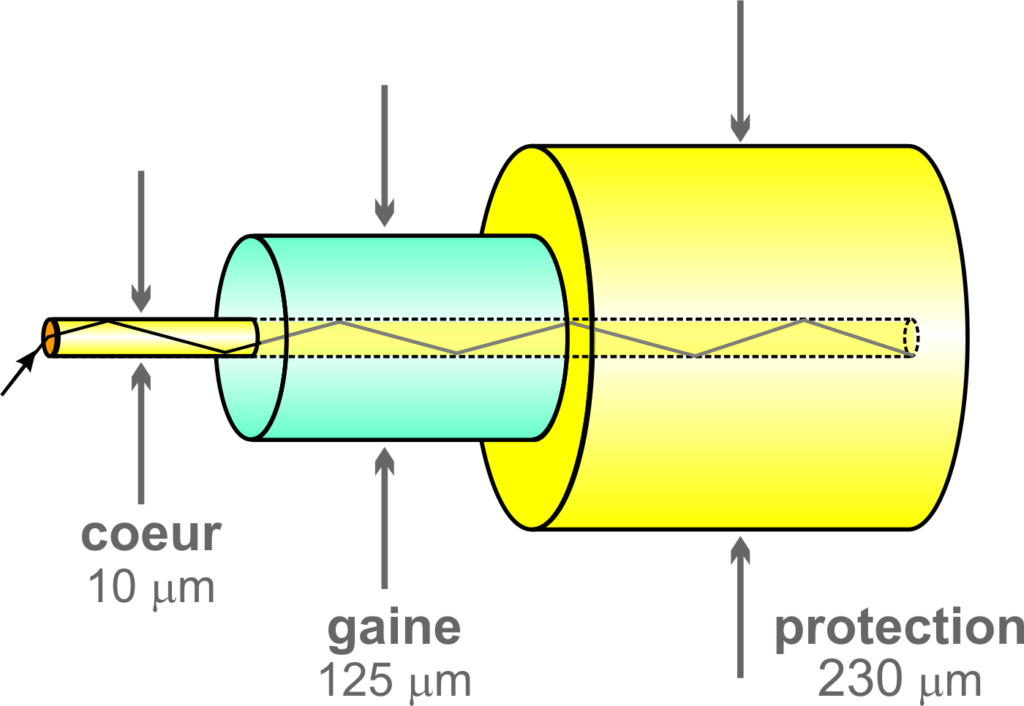 Principe d'une fibre optique.